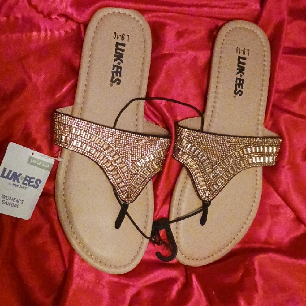 LUKEES Gold Rhinestone Sandals L 9/10 NWT